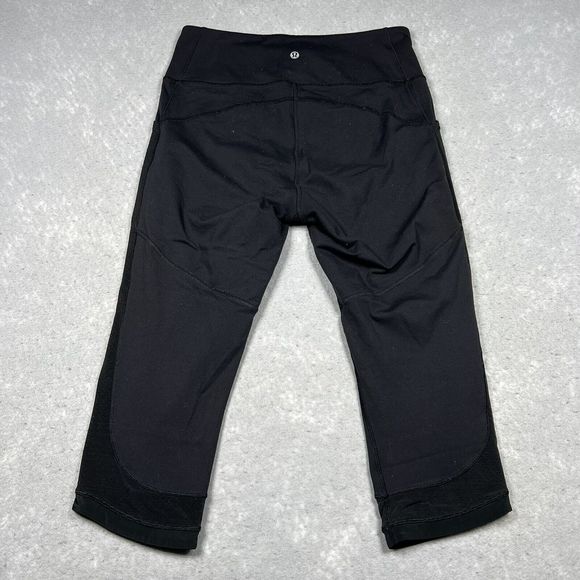 Lululemon Leggings Womens Size 6 Black Mid Rise Pockets Mesh Cropped Yoga Active - Picture 5 of 9